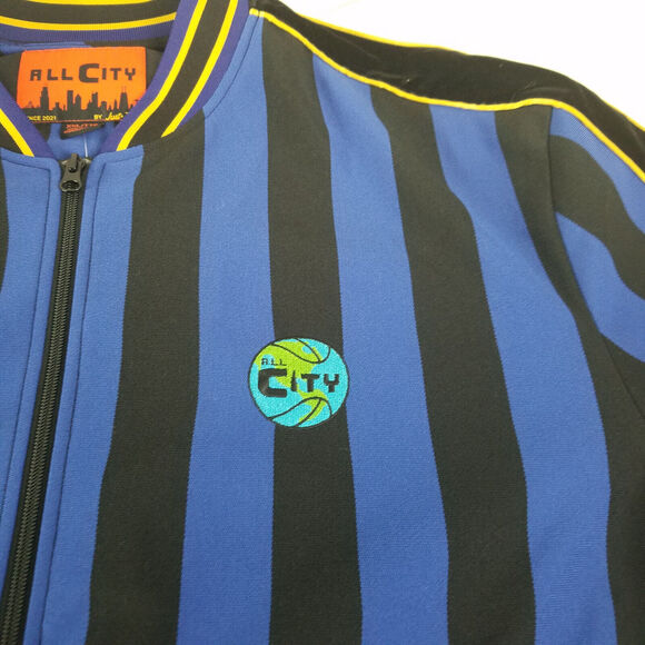 All City Jacket Mens XXL Blue Black New with‎ Tags Sports Striped Full Zip - Picture 7 of 15